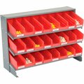 Global Industrial 3 Shelf Bench Pick Rack, 24 Red Plastic Shelf Bins 4 Inch Wide 33x12x21 603424RD